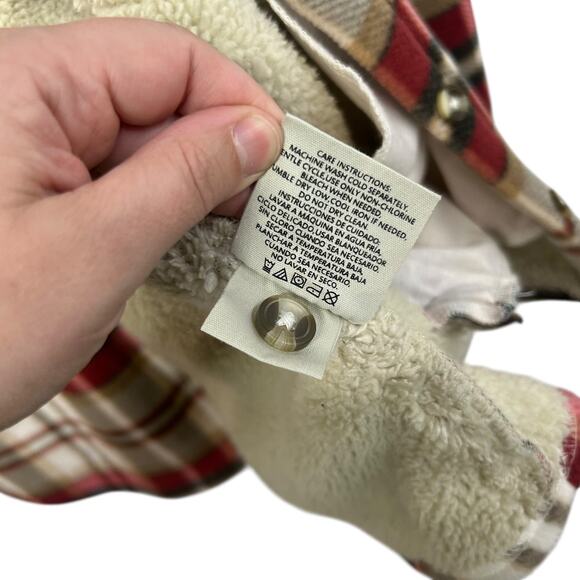 Sage Collective Sherpa Lined Plaid Shacket Jacket Red Tan Cream Size M - Picture 8 of 8